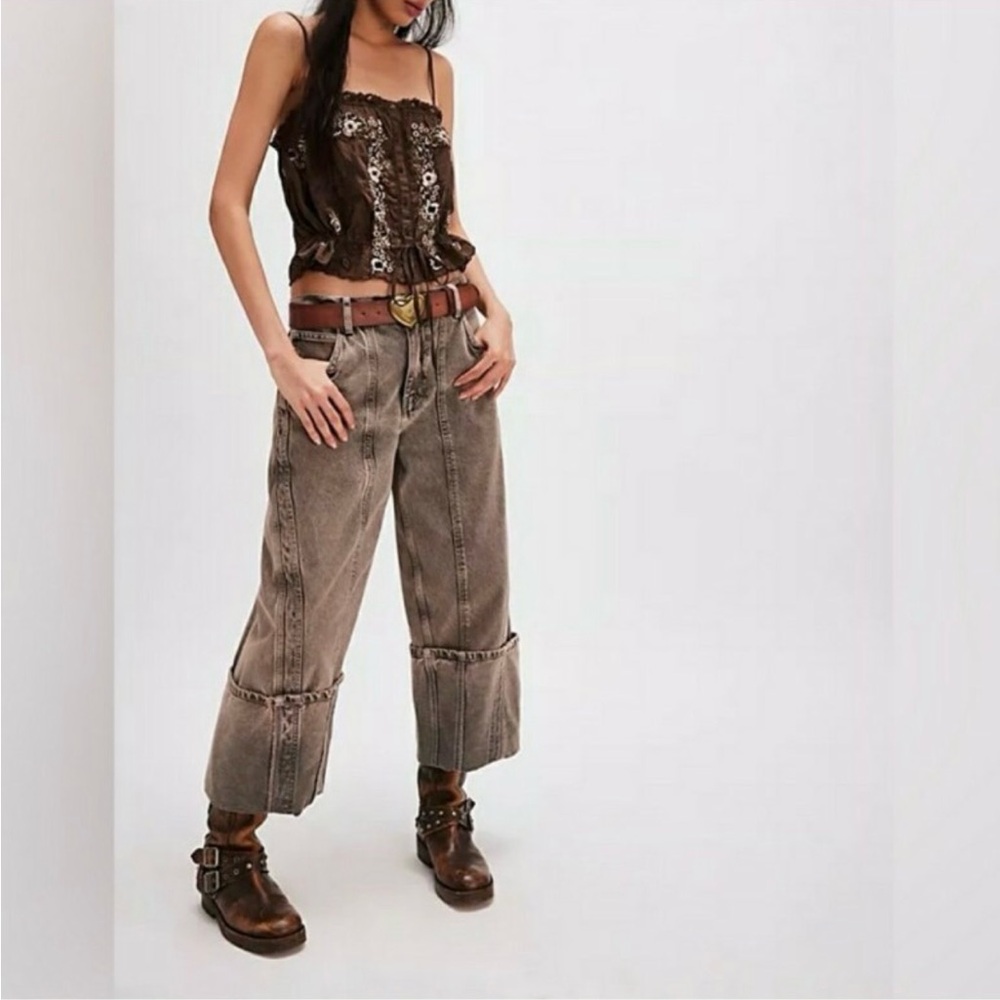 We The Free by Free People Olsen Cuffed Cropped Barrel Jeans sz 24
